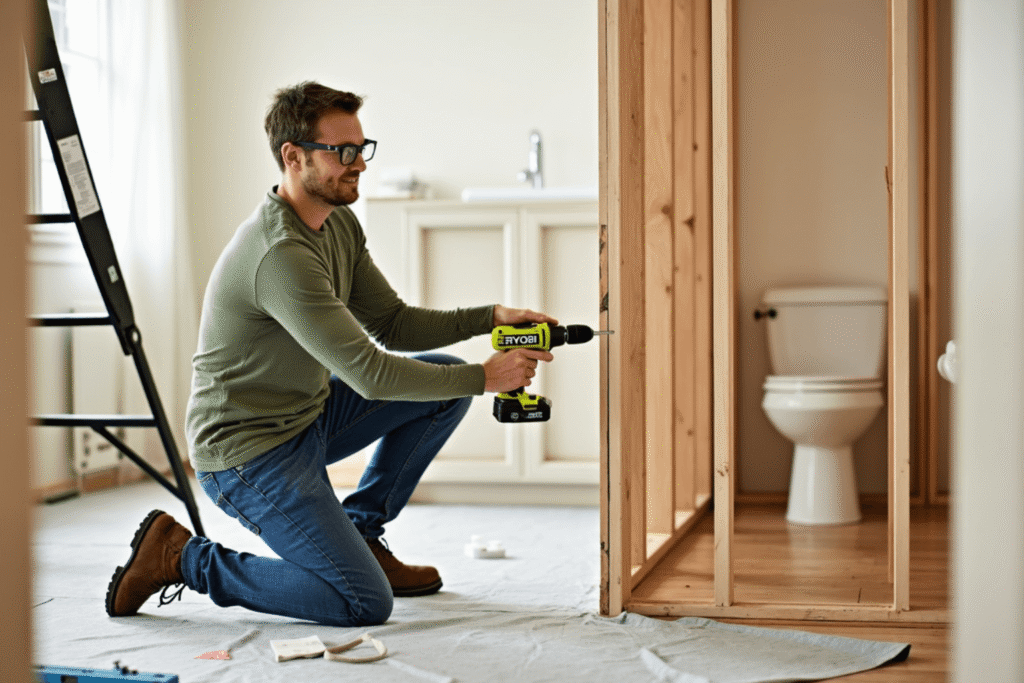 Workman on Bathroom Plumbing Repairs